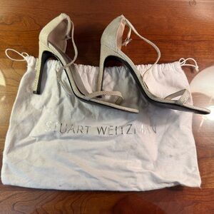Stuart Weitzman Nudist Glittering Silver Heels